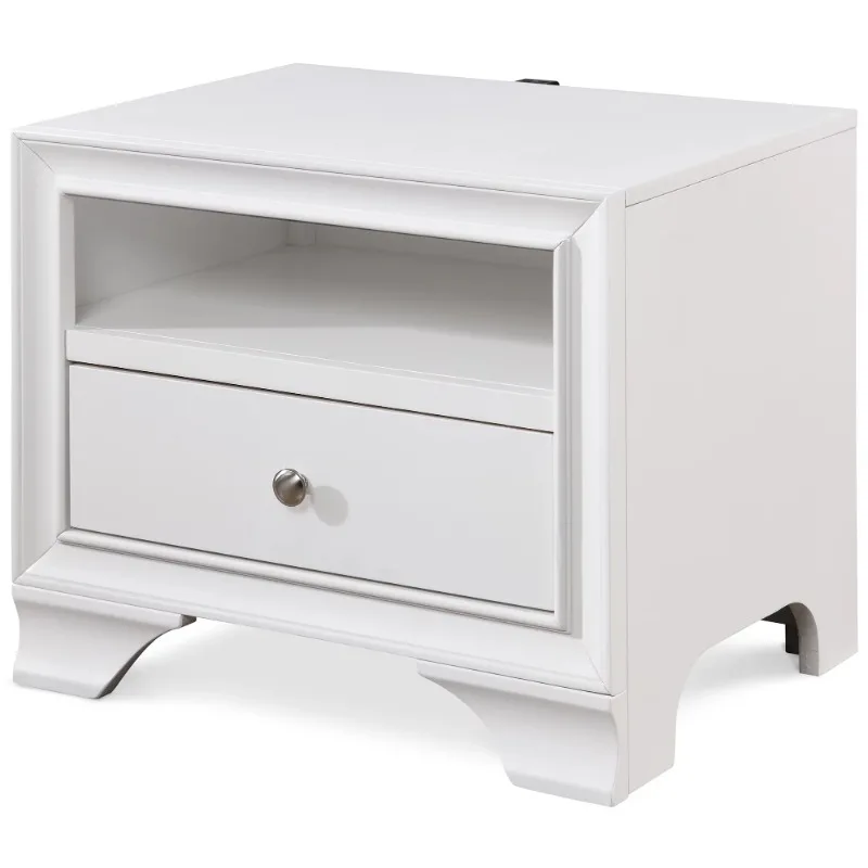 

ClickDecor Edmond 1 Drawer Nightstand End Table with USB Charging Station, White