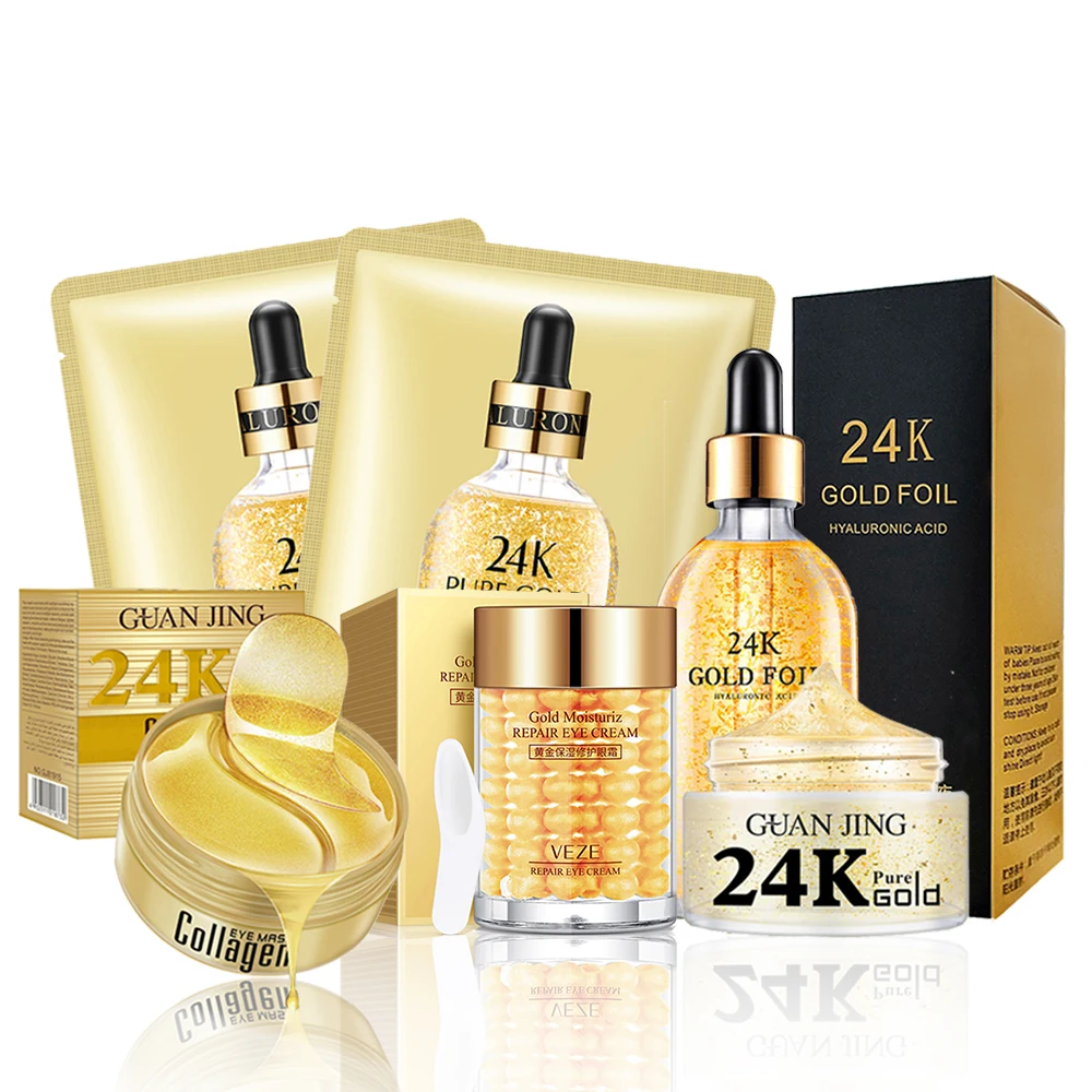 

24k Gold Skin Care Sets Anti Wrinkle Eye Cream Face Cream Whitening Hyaluronic Acid Face Mask Korean Cosmetics Anti Aging Serum