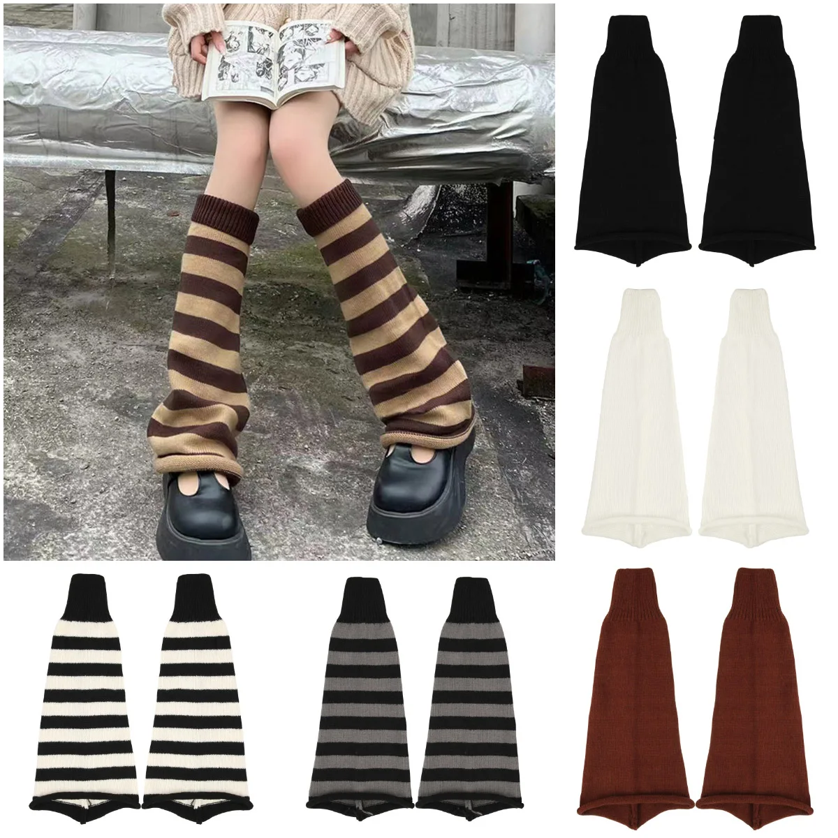 

For Girl Loose Sock Winter Casual Gothic Stocking Academia Leg Fall Cover Protector Leg Knitted Cool Warmer Leg Fit Women Stripe