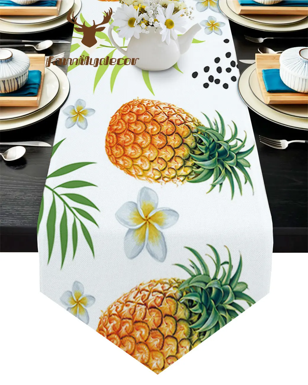 

Pineapple Leaf Flower Table Runners with Place Mat for Kitchen Tablecloth Coffee Table Wedding Decor Table Runners