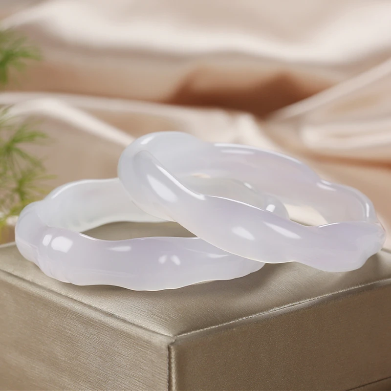 

Original natural ice chalcedony twist bracelet women's purple bamboo bracelet ice-through twisted wire special-shaped bracelet