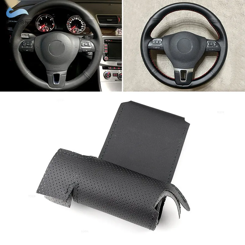 

Black Perforated Leather Cover For VW Golf Passat B5 1996 Polo For Seat Leon 1999-2015 Hand Sewing Car Steering Wheel Cover Trim