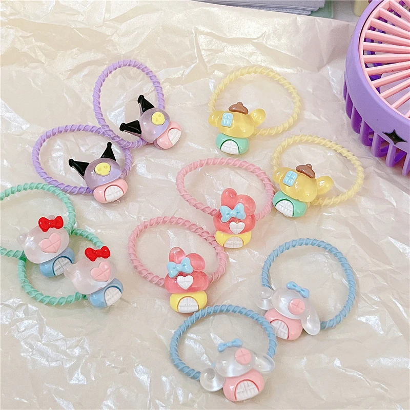 

Мультяшные Sanrios Cinnamoroll Hello Kitty Kuromi моя мелодия резинки для волос Детские резинки для волос для девочек конфетные цвета головной убор