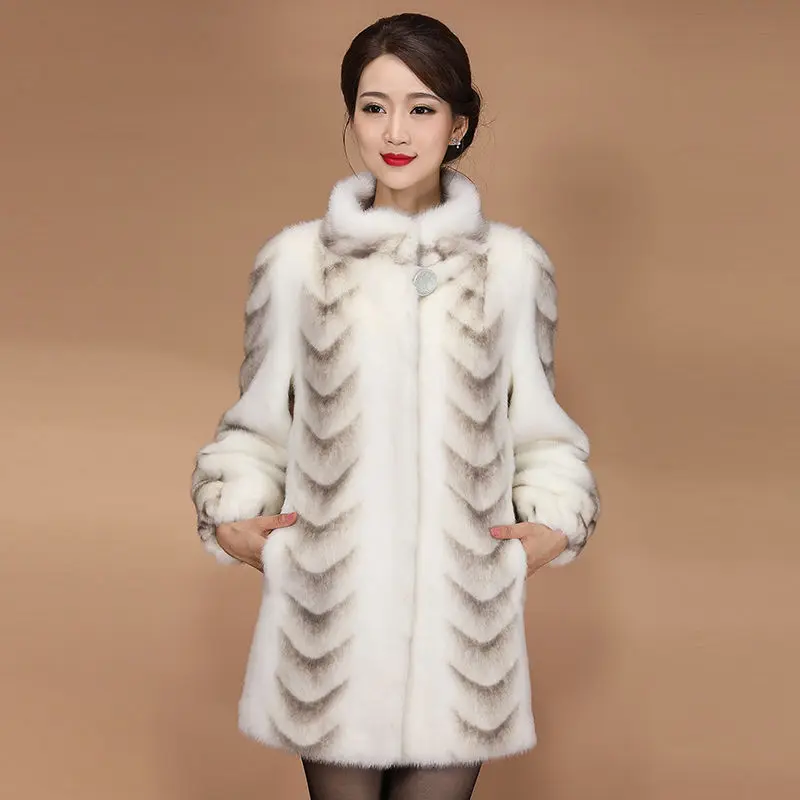 Woman Natural Fur Coats Winter Female Real Fur Jacket Fur Stand Collar Coat Ladies Fashion Thicken Warm Clothes Outerwear G400