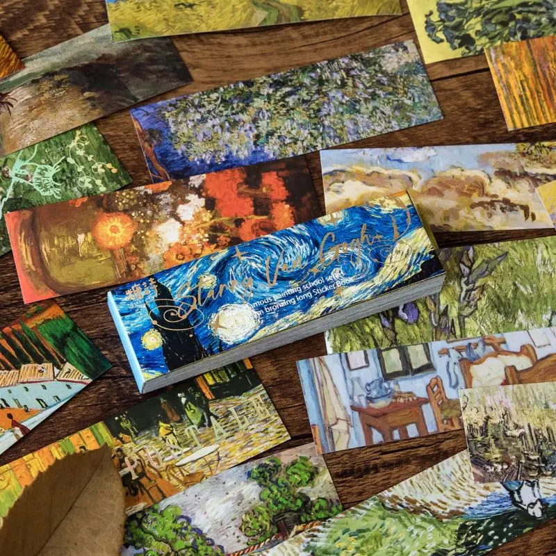 

50 Pcs Washi Paper Stickers Set Van Gogh Monet Painting Collection Diy Self-afhesive Decorative Sticker For Scrapbooking Journal