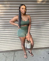 2022 women summer 2 piece set ribbed camisole and high waist shorts solid color sexy party club streetwear casual outfit