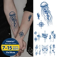 semi permanent waterproof temporary tattoo stickers jellyfish compass ocean juice lasting ink tatto body art herbal fake tattoos