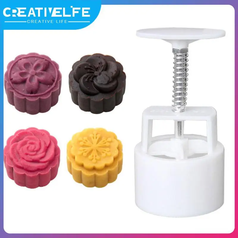 

4 Style Round Flower Mooncake Mold Set 50g Mid Autumn Festival DIY Hand Pressure Fondant Moon Cake Mould Decoration Tool TSLM1