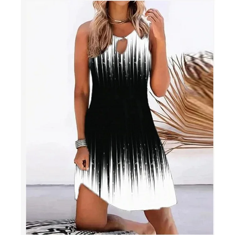 

Женское мини-платье без рукавов с круглым вырезом