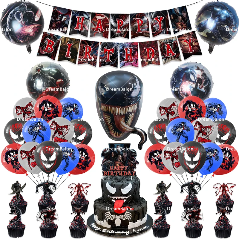 

1Set Venom Latex Balloons Super Hero Theme Foil Ballons Boy Kids Happy Birthday Party Decorations Banner Cake Topper Supplies
