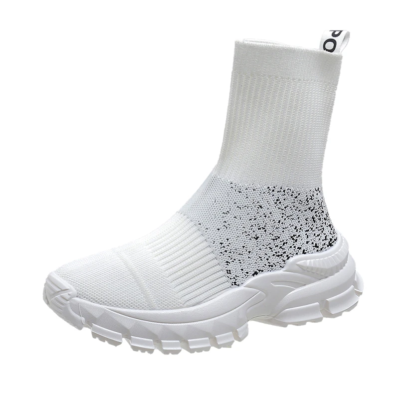 

Женские сетчатые вязаные ботильоны, белые кроссовки-носки на толстой подошве, Нескользящие, на платформе, на осень, 2022