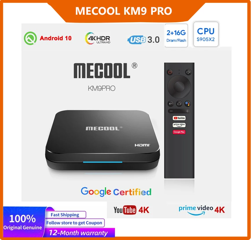 MECOOL KM9 PRO TV Box 2G 16G Android tv Google Certified ATV Android 10.0 Amlogic S905X2 4K HDR Media Player USB3.0 xiaomi TVBox