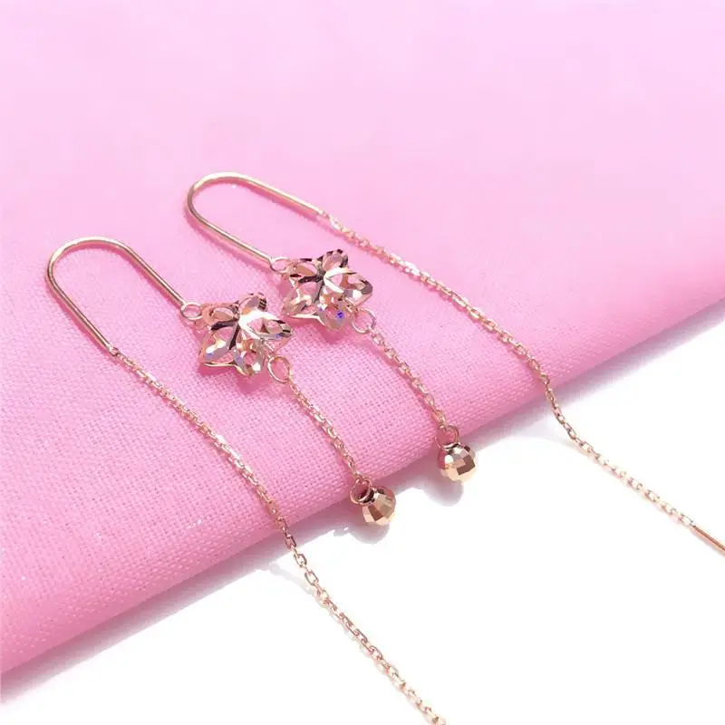 

Pure Russian Women's Purple Gold Bridge Hanging Earrings Rose Gold Western Style Exquisite Small Flower Ear Bend Luxury Jewelry
