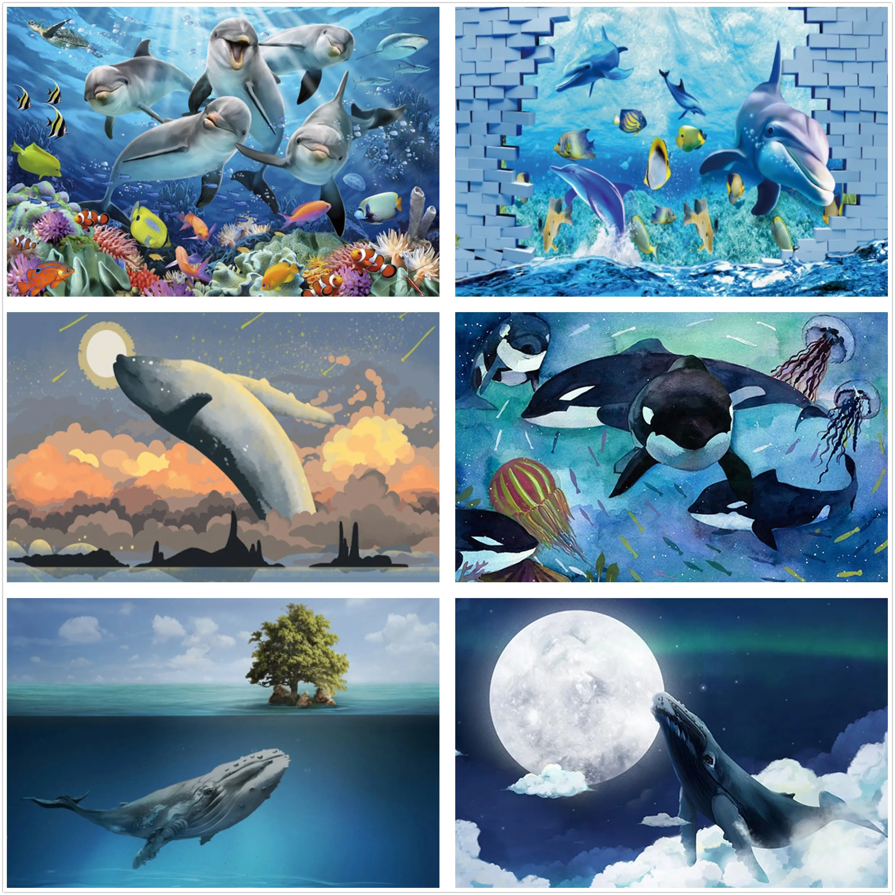 

Marine Animal Coral Underwater World Tapestry 3D Dolphin Fish Printed Wall Hanging Cloth Fashion Blue Ocean Home Decor Bed Mat