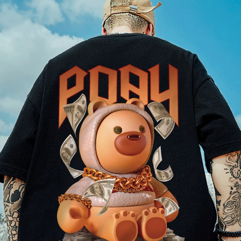 

YlSHioo Men Oversized Hip hop T-shirt Fashion New Cartoon print Loose Short Sleeve Tops 2022 Summer Street Men Clothing T-shirt