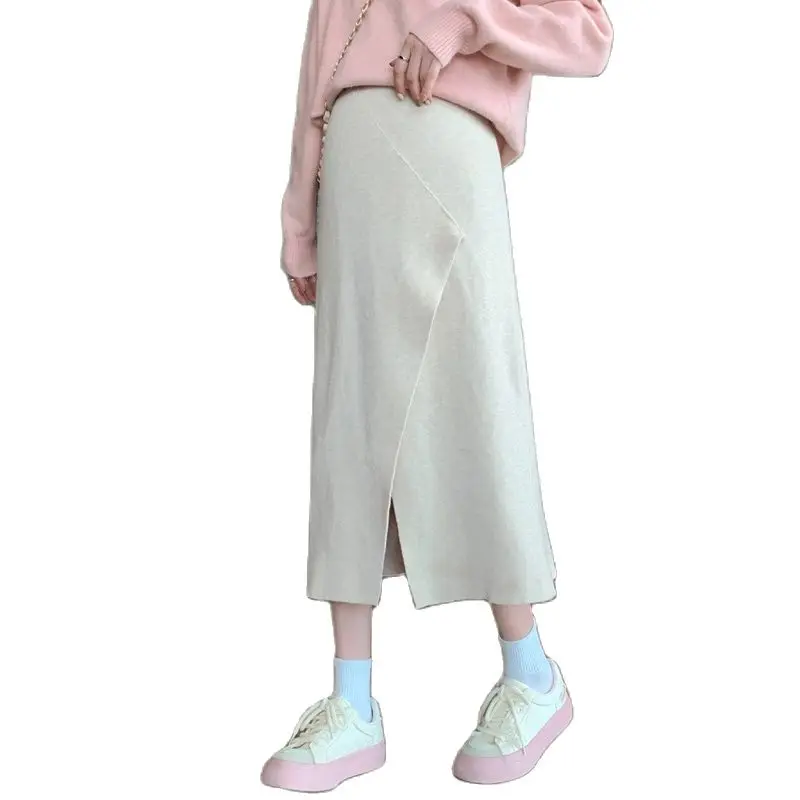 Зимние вязаные юбки для беременных женщин однотонные облегающие бедра и живот юбка с разрезом спереди длиной до щиколотки Юбки для беременных неправильной формы Зимние вязаные юбки для беременных женщин однотонные облегающие бедра и живот юбка с разрезом спереди длиной до щиколотки Юбки для беременных неправильной формы