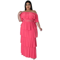 plus size two piece sets xl 5xl 2022 womens one line collar and ruffle summer skirt suit plus size women clothing two piece set