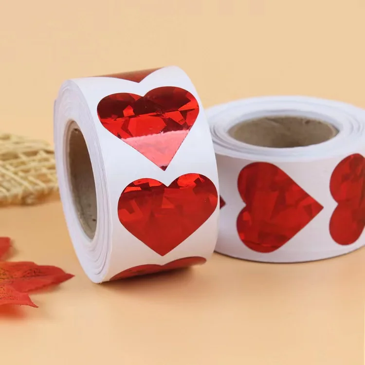 

500/300 Roll Sparkling Heart Sticker Red Love Clipbook Valentine's Day Wedding Box Bag Decorative Sticker 1/1.5