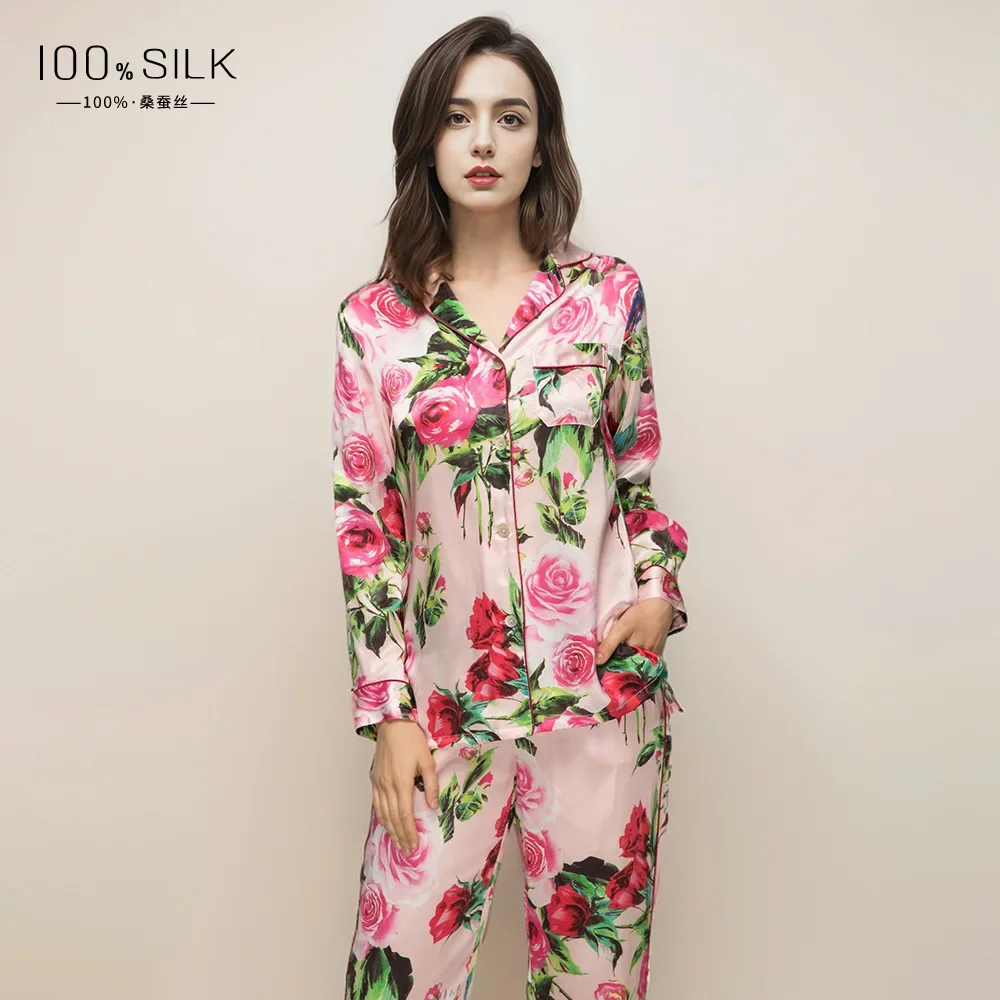 Пижамные комплекты из 100% тутового шелка весенне-осенние женские пижамы чистого