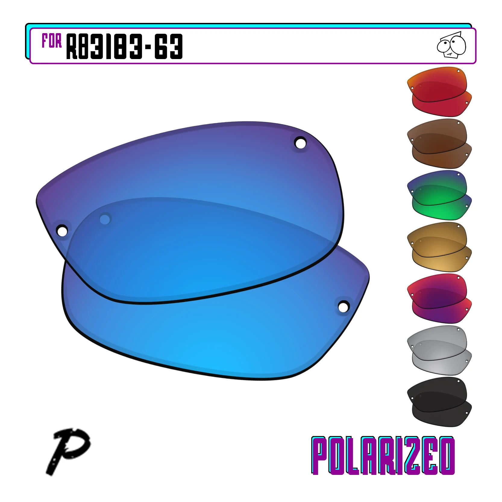 Фото Сменные поляризационные линзы SunglassDoctor для солнцезащитных очков Ray-Ban RB3183-63 RB3183 63 мм - несколько вариантов №1