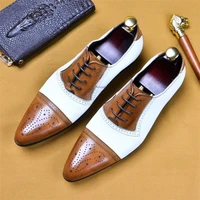 men gentleman brogues color blocking pu pointed toe carved oxford lace up classic fashion business casual party dress shoes