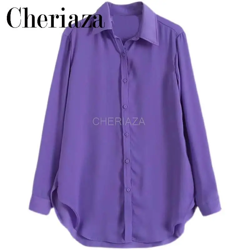 

CHeriaza European Station 2022 Spring Women's New Clear Color Long Sleeve Single breasted Simple Shirt