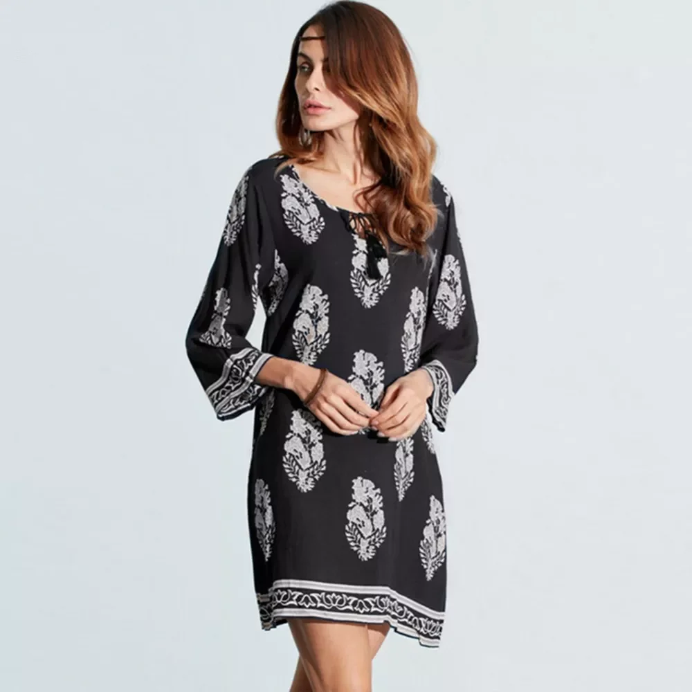 

New Women Summer Dress Floral Print Dress Tunic Sundress Party Dress Vestidos