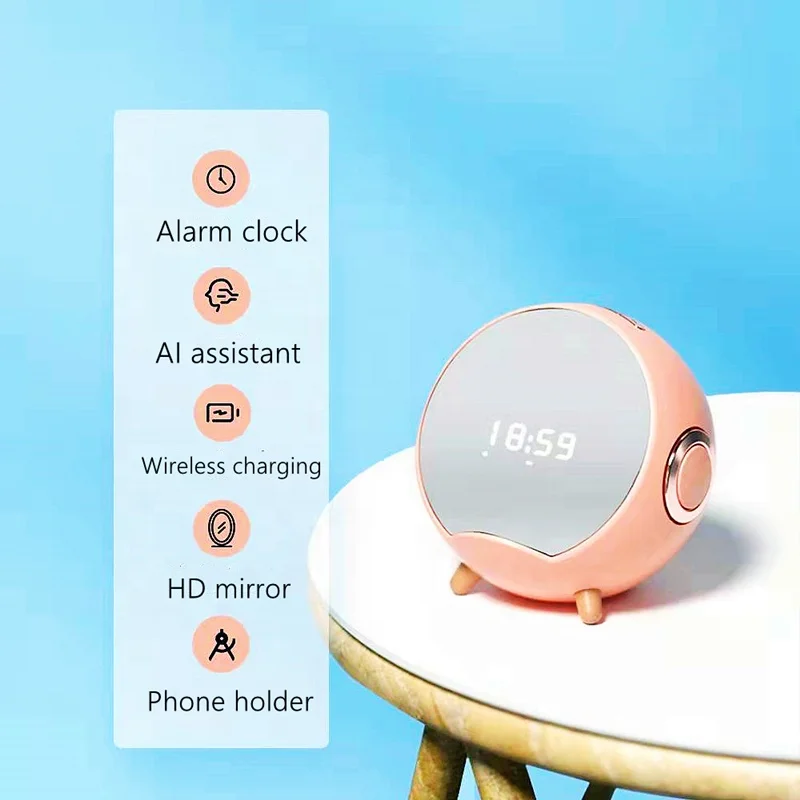 

2022 New 360 Degree Surround Mini Speaker Wireless Smart Voice Portable Wireless Charger Speakers 5 In 1 with Table Lamp