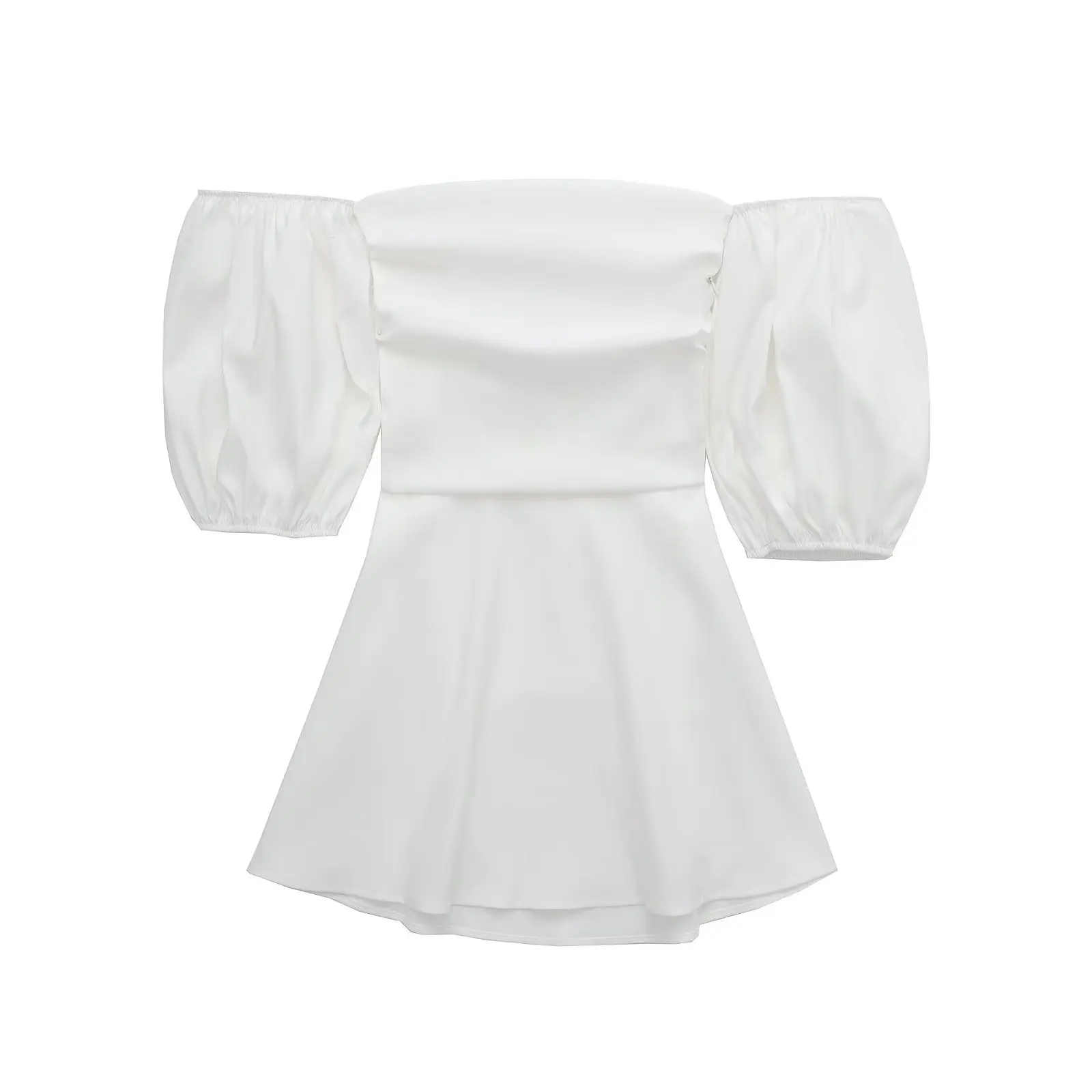 

WXWT 2022 Women White Straight Collar Mini Dress Summer Long Sleeve Sexy Off Shoulder Female Fashion Dress Vestidos HH6916