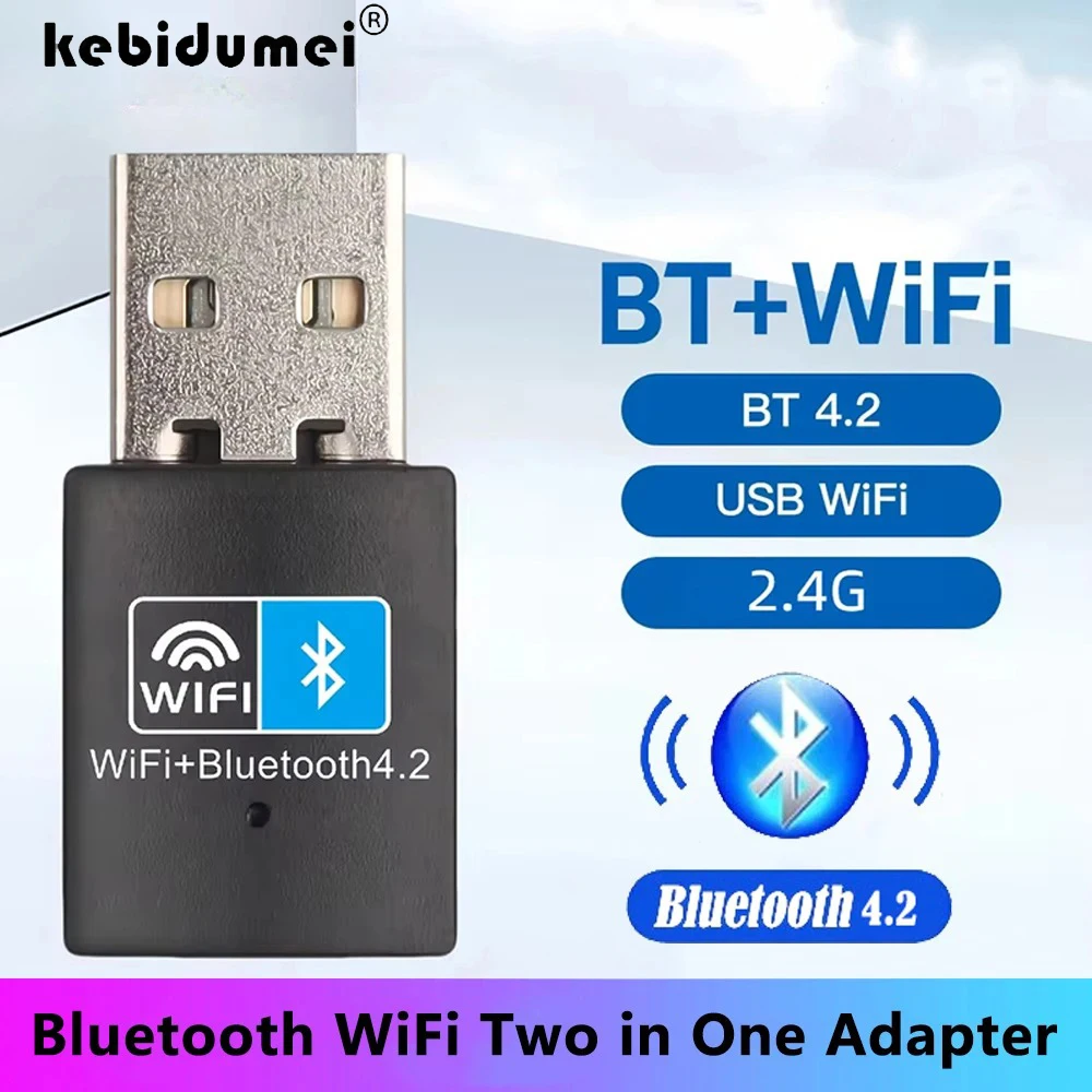 Фото KEBIDUMEI Беспроводной адаптер Wi-Fi 150 Мбит/с, совместимый с Bluetooth 4.2, USB-адаптер 2.4G V4.2, сетевая карта для ноутбуков и настольных ПК №1