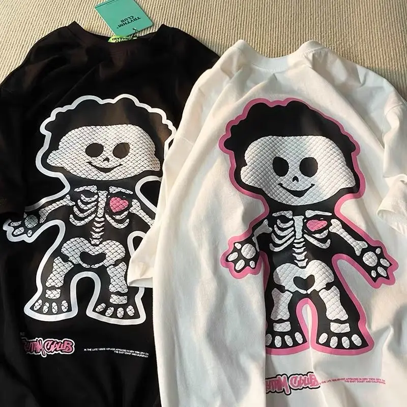 

Забавная футболка в стиле хип-хоп с графическим принтом, футболка из чистого хлопка с короткими рукавами, американская винтажная брендовая свободная футболка для пар