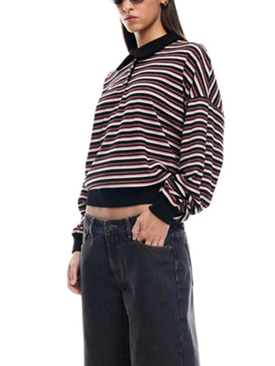 Женский свитшот в полоску с длинным рукавом на пуговицах