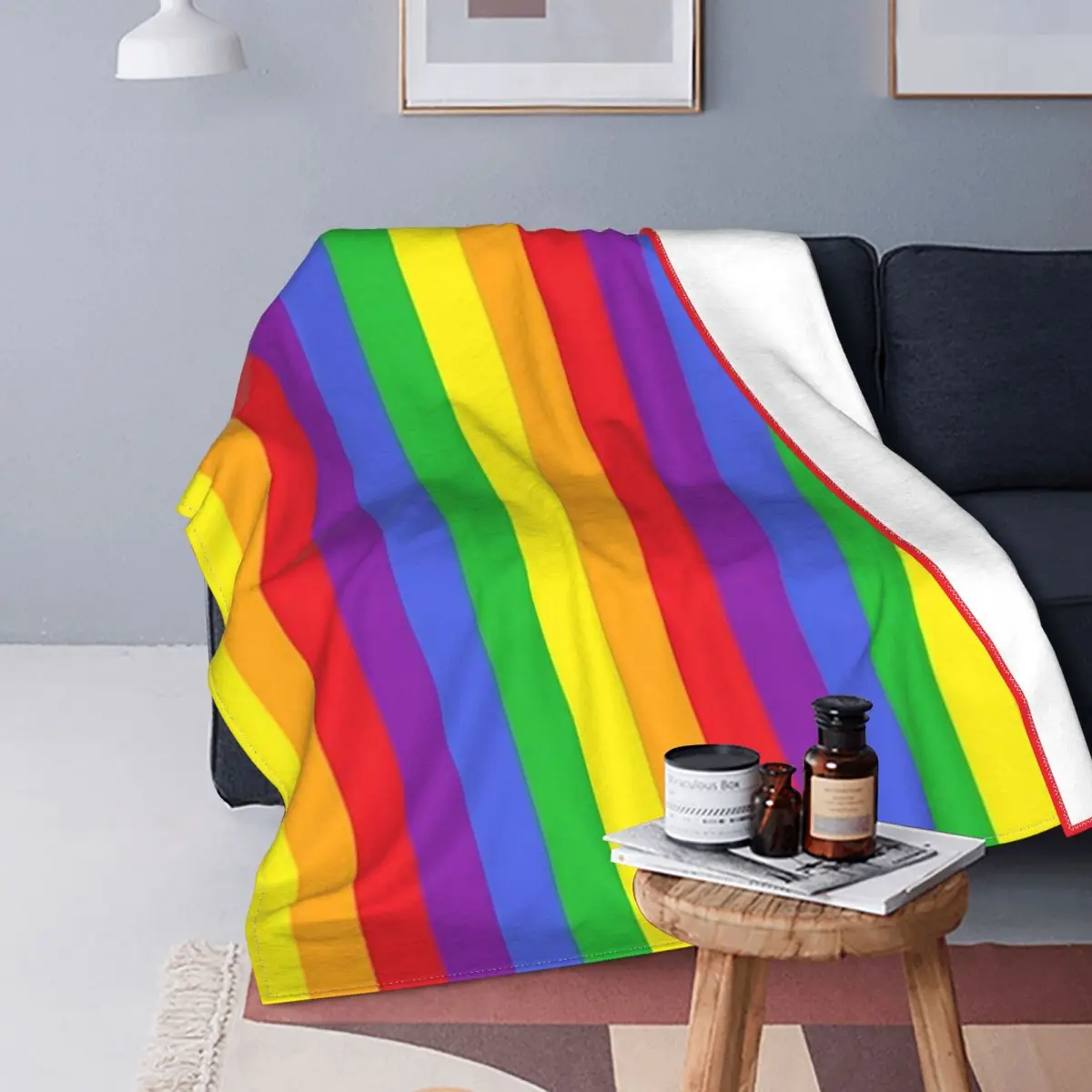 

Mantas con patrón de rayas de arcoíris, decoración textil de franela, manta ligera multifunción colorida para cama, sofá, alfomb