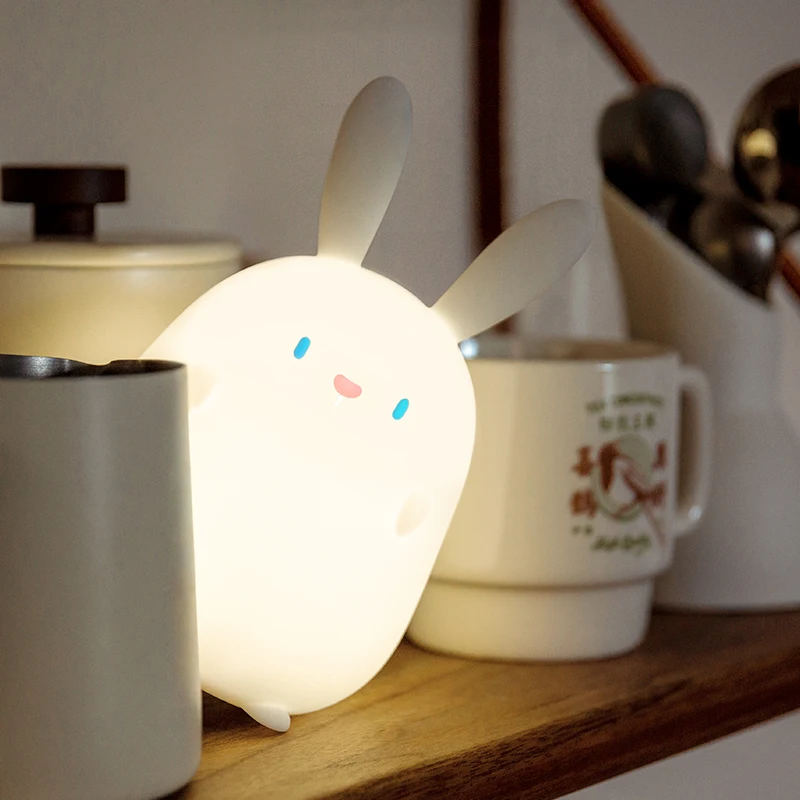 Cartoon Animal Bunny Light Silicone LED Rabbit Night Light Rechargeable For Kid Baby Gift Touch Nightlight Dimmable USB Lamps