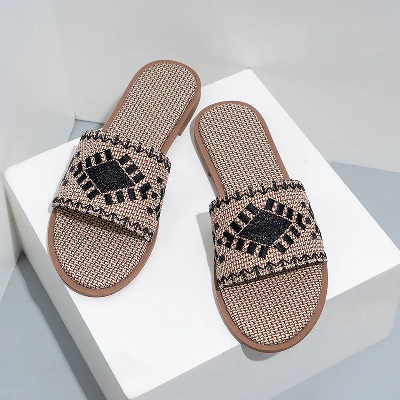 

Women's Shoes Summer Breathable Flat Bottom Women's Slippers Casual Beach Shoes Outer Wearing Linen Sandals Women