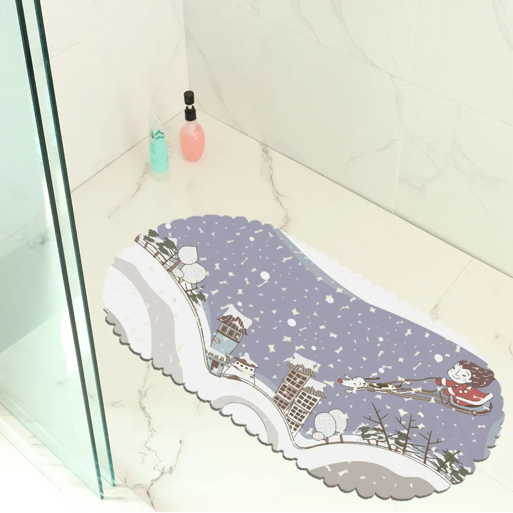 

Romantic Snow Town PVC Anti-skid Bath Mats Soft Shower Bathroom Massage Mat Suction Cup Non-slip Bathtub Carpet 35x70cm