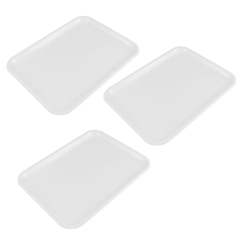 

3Pcs 10 Inch Long Rectangle Shape Serving Tray Made Of Plastic White