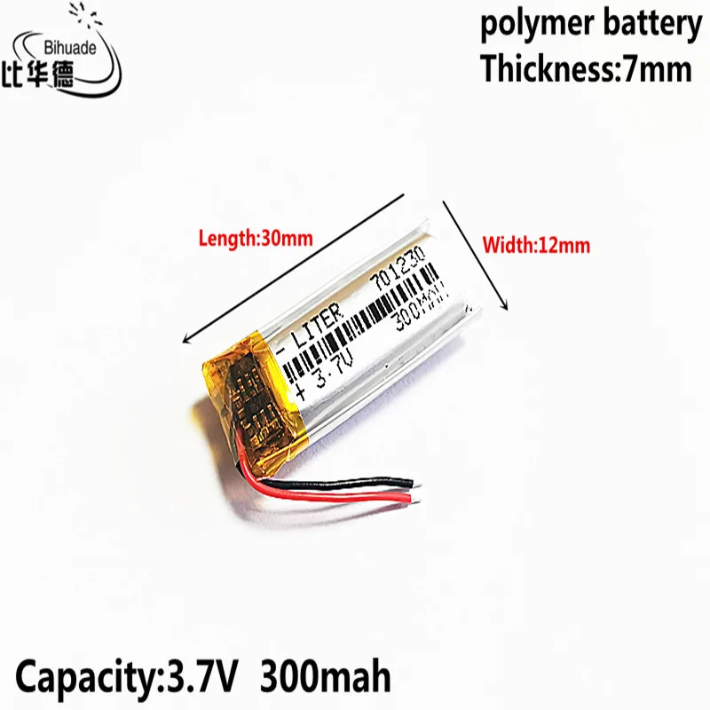 3.7V 300MAH 701230 Lithium Polymer LiPo Rechargeable Battery For Mp3 headphone PAD DVD bluetooth camera AirPods Pro battery | Электроника