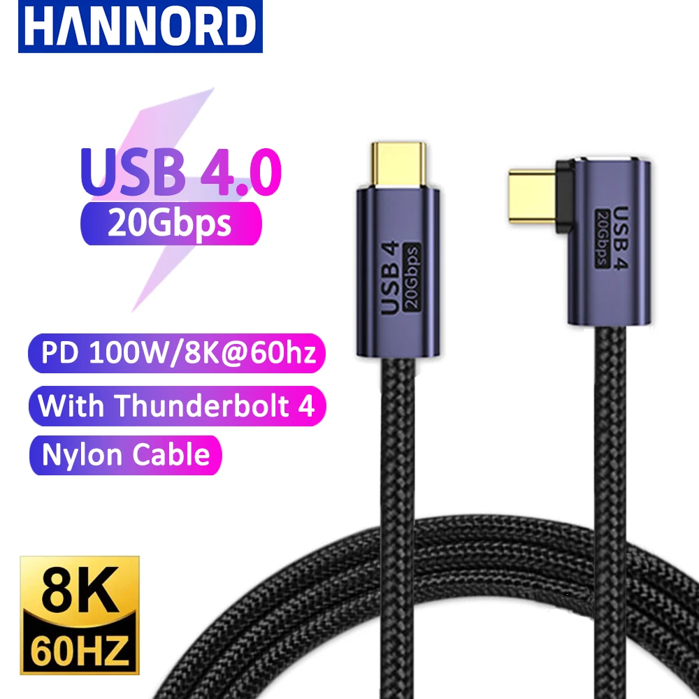 Hannord USB4 Thunderbolt 3 Data Cable PD 100W 5A 20Gbps 8K@60HZ Fast Charging USB Type C to Type C Cable For Macbook Pro 2/3m
