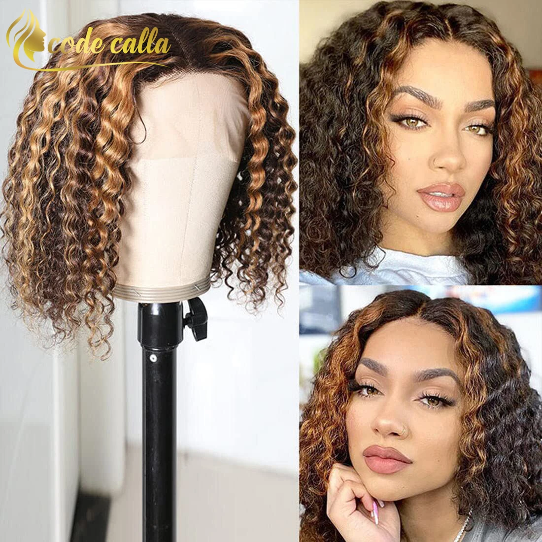 

Short Ombre Curly 4x4 Lace Closure Human Hair Wigs With Baby Hair Remy Brazilian Hair Highligt Bob Lace Wigs Pre Plucked Hair