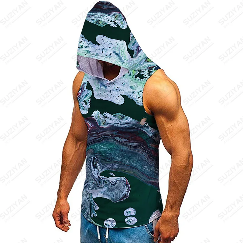 

Майка мужская сетчатая без рукавов, топ для бодибилдинга, с капюшоном, базовая одежда с аниме, большие размеры, на лето