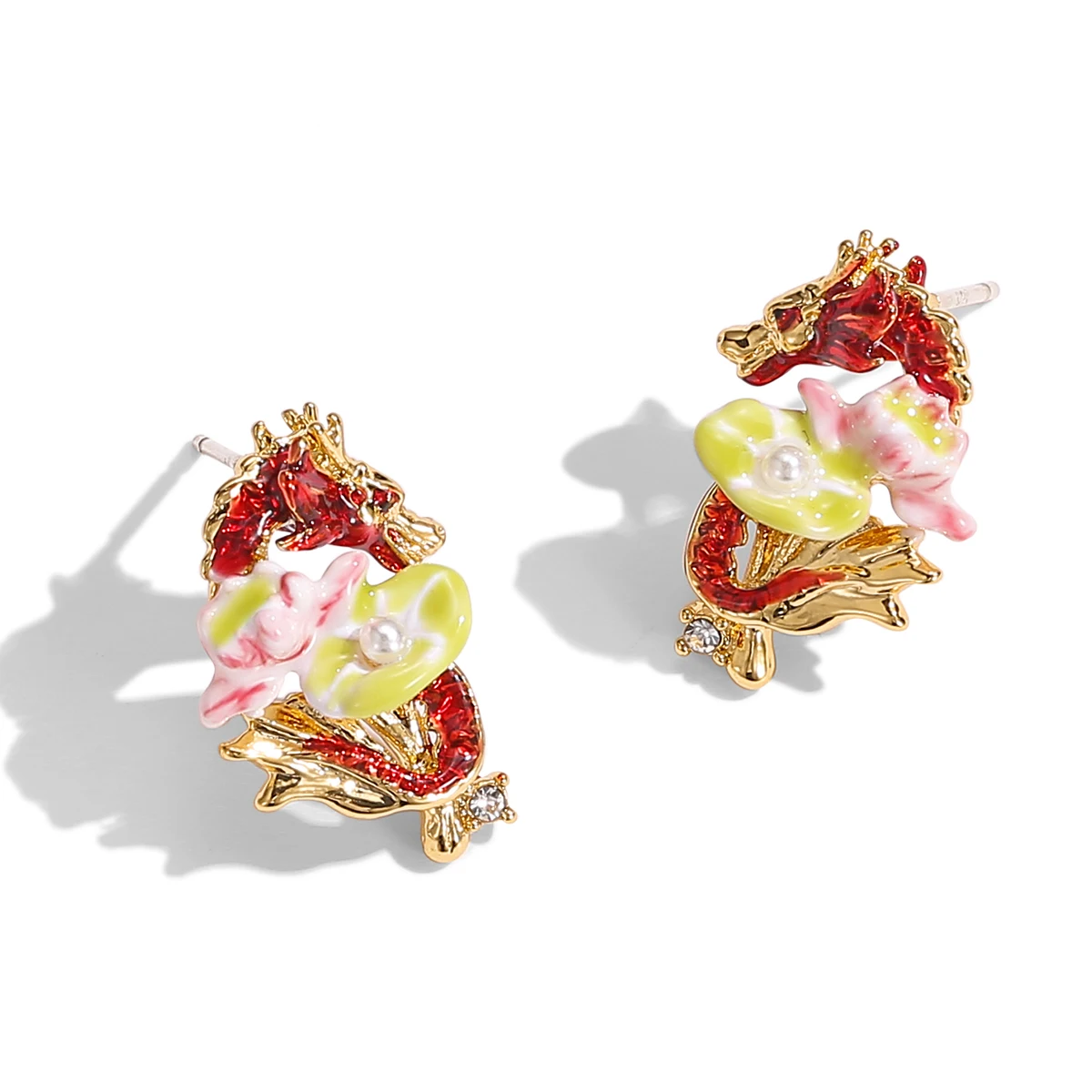 Оригинальные и инновационные модные эмалевые жемчужины зеленые листья розовый