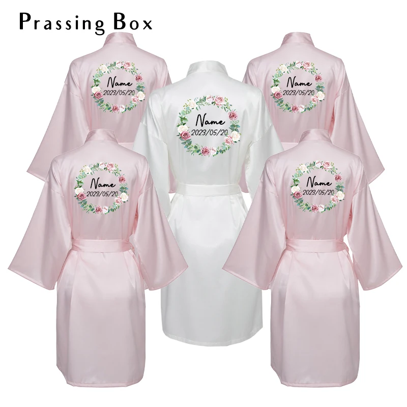 

Personalized Silky Satin Robe Polyester Wedding Team Bride Robes Summer Bridesmaid Robe For Women Mariage Custom Date
