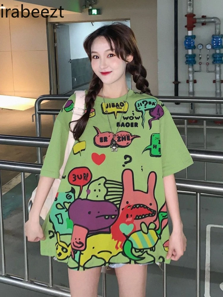 

Irabeezt Kawaii Summer T-Shirt Women Oversized O-neck Cartoon Printing Loose Casual Tees Girl Short Sleeve 2022 Trend Clothes