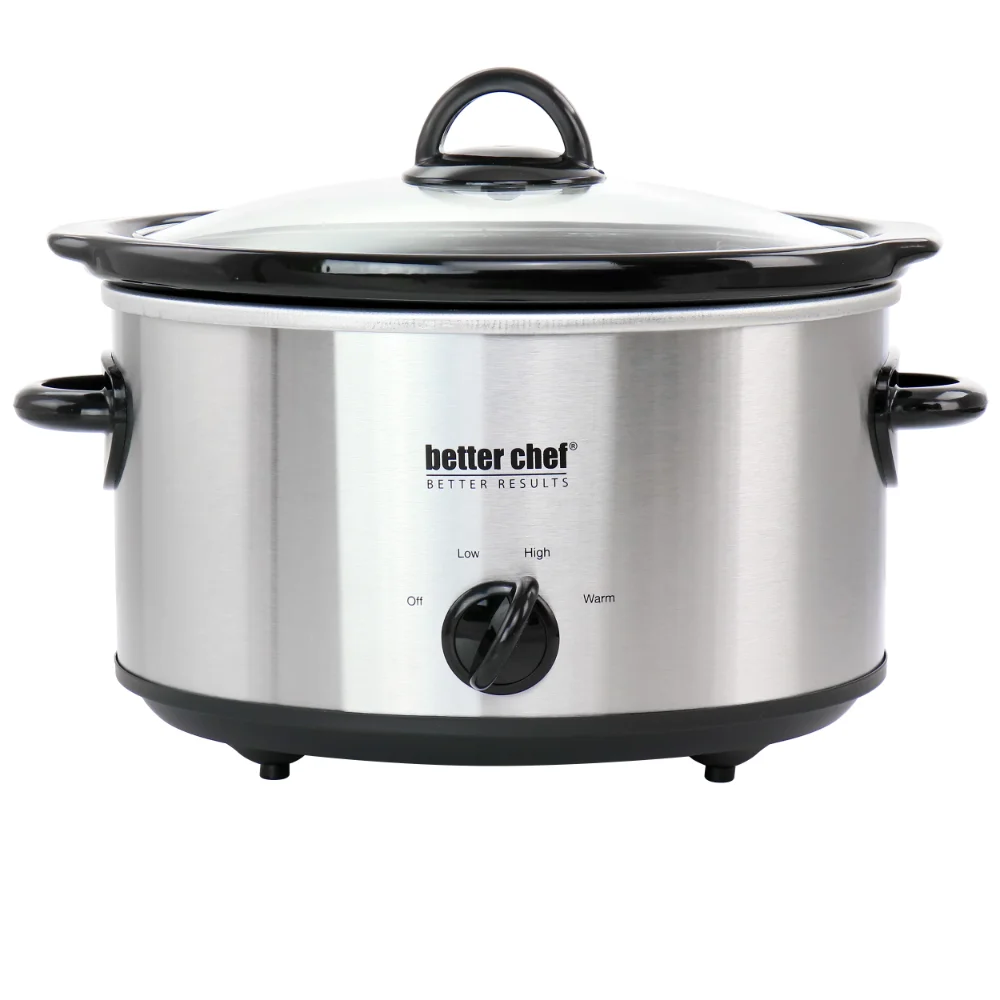 

Better Chef 4 Quart Oval Slow Cooker with Removable Stoneware Crock In Stainless Steel Cuisson Sous Vide Cuisine Intelligente