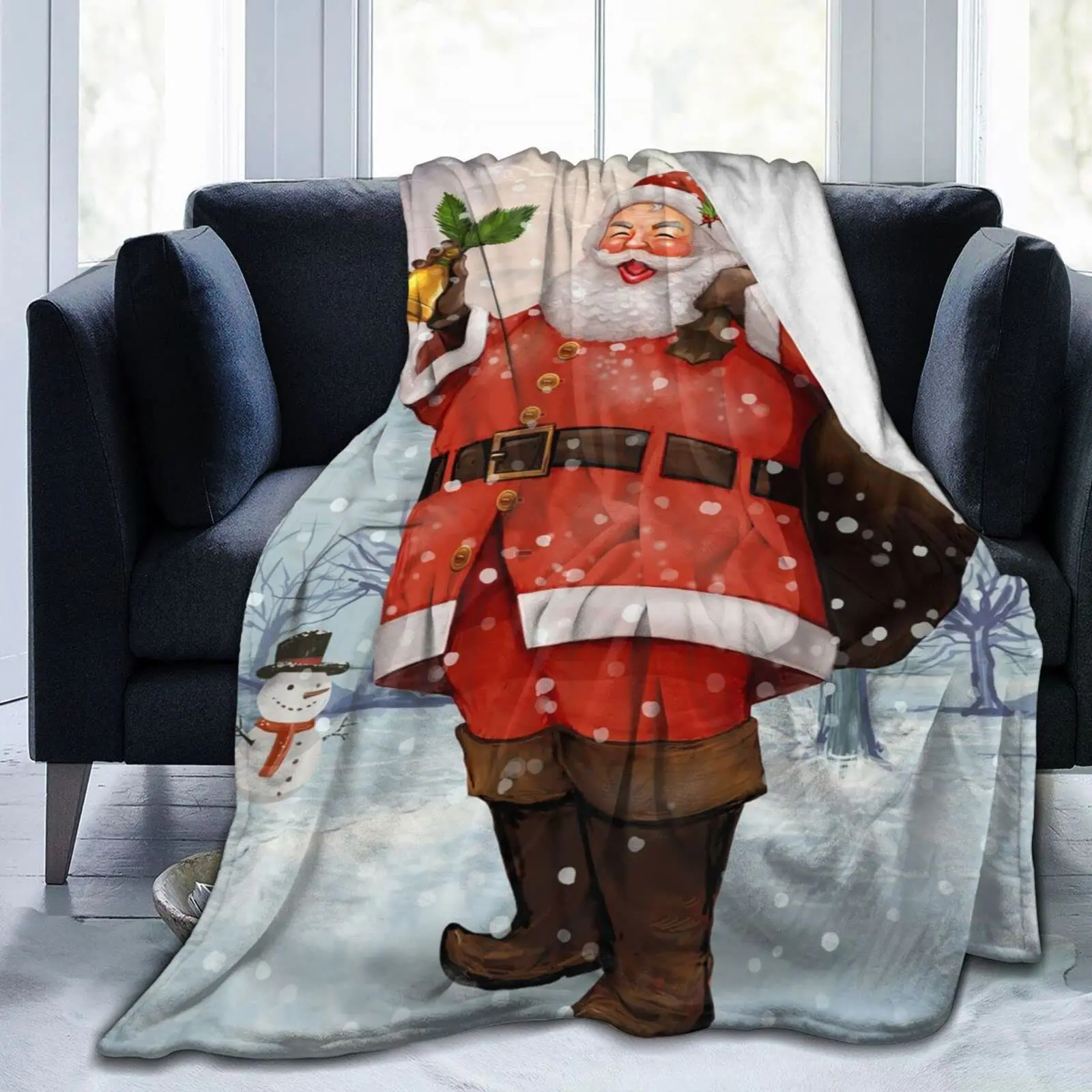 

Красное фланелевое одеяло, праздничное мягкое уютное теплое плюшевое покрывало с Санта Клаусом, рождественским и новогодним принтом, подарок для дивана или кровати