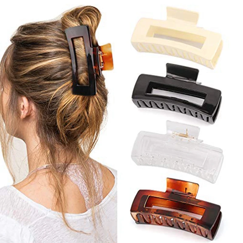 

Заколки для волос 4 шт., Акриловые зажимы для густых волос, в форме банана, Нескользящие, прямоугольные, большие зажимы для волос