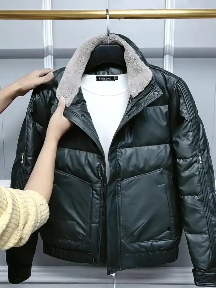 Мужской зимний пуховик с меховым воротником ягненка теплая новая модная