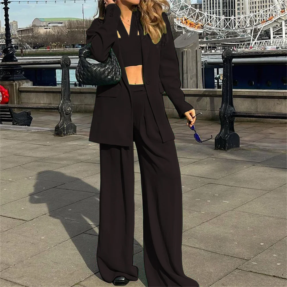 Women Pant Sets 2023 New in Spring Business Casual Loose Blazer and Wide Leg Pants Elegant Office Lady Formal 2 Piece Set