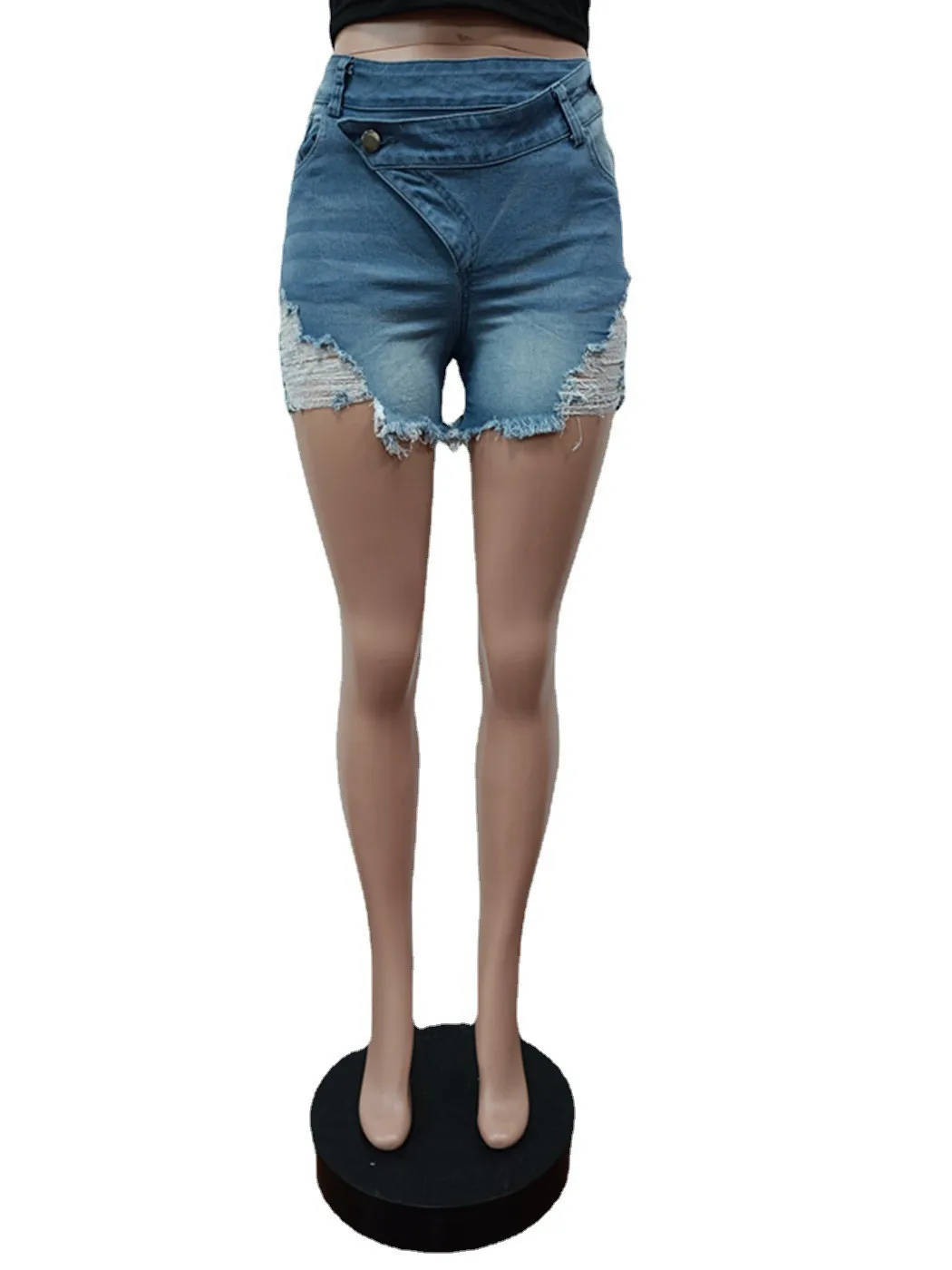 Y2k Streetwear Jeans Pants for Women Sexy Ripped Tassel Button Pockets Shorts Summer Casual Washing Skinny Female Denim Shorts